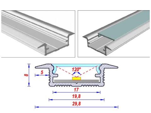 D Tipi Sıva Altı Gömme Alüminyum LED Profil 200cm 